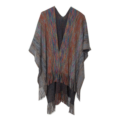 Gradient Knitted Fringed Split Shawl