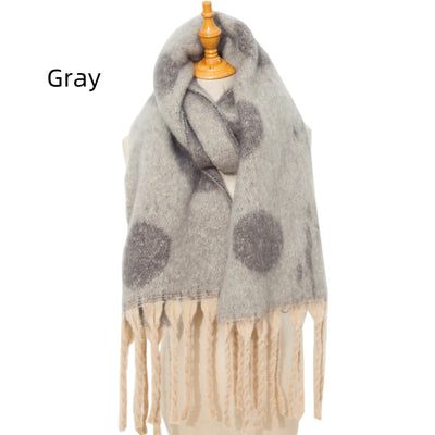 Thickened Jacquard Tassel Polka Dot Scarf