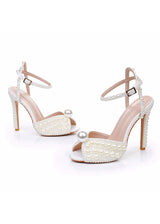 11 cm Thin High Heel Round Pearl Wedding Shoes