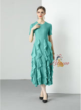 Short-sleeved Slim Ruffled Round Neck Dress