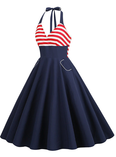 Women Striped Retro Dress