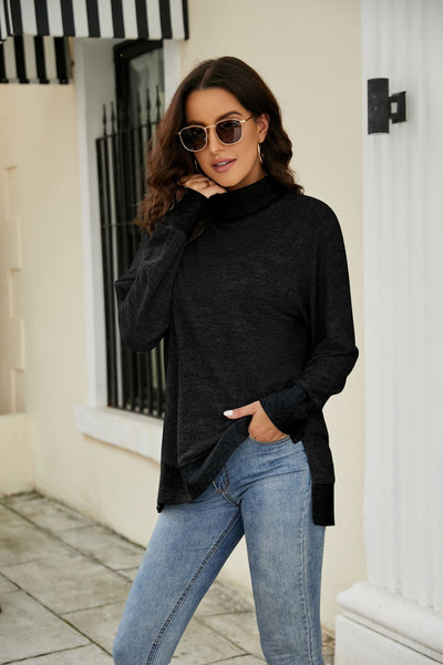 Long Sleeve High Neck Loose T-shirt