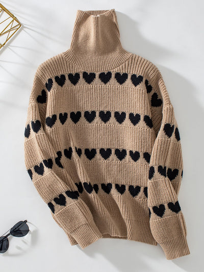 Lapel Love Heart Pullover Long Sleeve Sweater