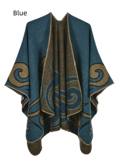 Cashmere-like Cloak Scarf Split Shawl