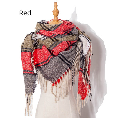 Plaid Thick Fringed Scarf Shawl