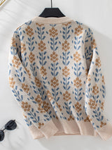 Ladies Flower Jacquard Pullover Sweater