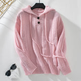 Solid Color Hooded Loose Long Sleeve Drawstring Sweater