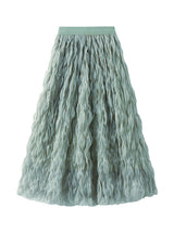 High Waist Slim Mid-length Pleated Yarn Skirt