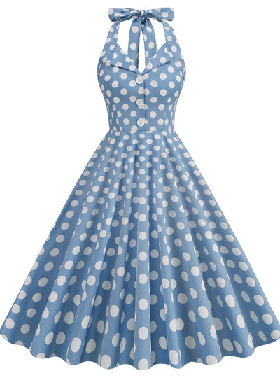 Retro Lapels Polka Dots Dress