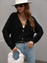 Loose Button Solid Color Twisted Rope Sweater