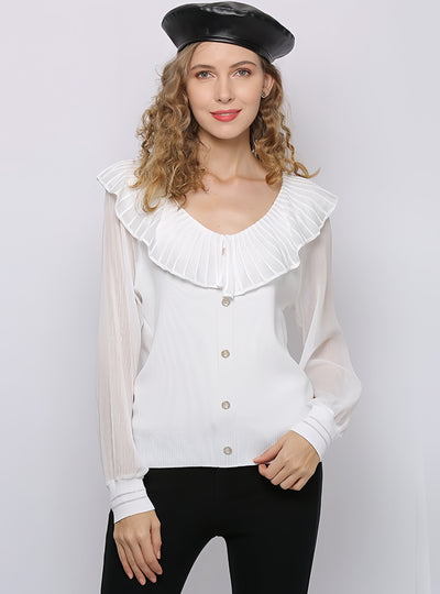 Lotus Leaf Round Neck Long Sleeve Shirt