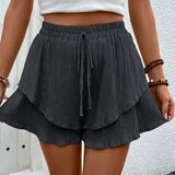 Double-layer Lace-up Elastic Waist Shorts