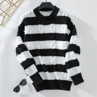 Retro Loose Round Neck Twisted Striped Sweater