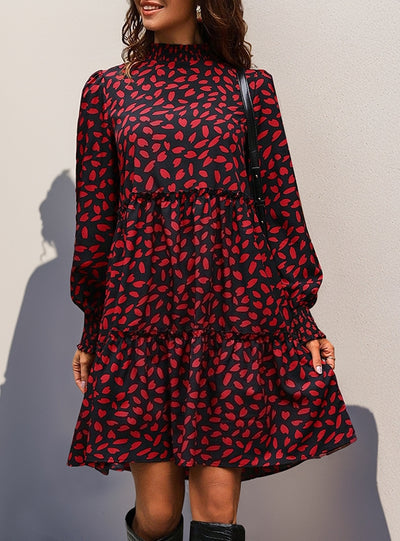 Leopard Print Long Sleeve Stitching Dress