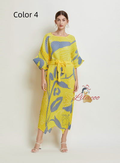 Folding Printed Silm Waist Dress