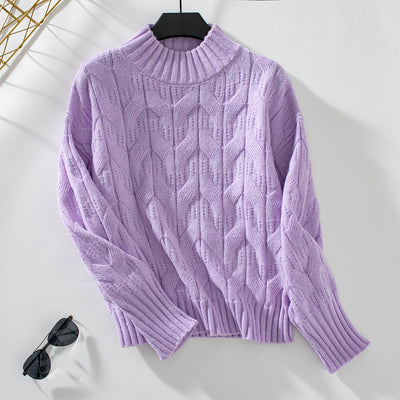 Semi-high Neck Twist Loose Twisted Pullover Sweater