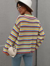 Spliced Loose Round Neck Striped Sweater