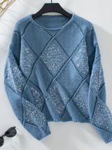 Sequined Rhombic Pullover Loose Sweater