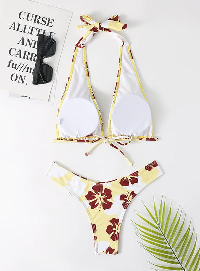 Split Swimsuit Printed Suspender Bikini