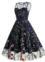 Round Neck Sleeveless Embroidered 50S Dress