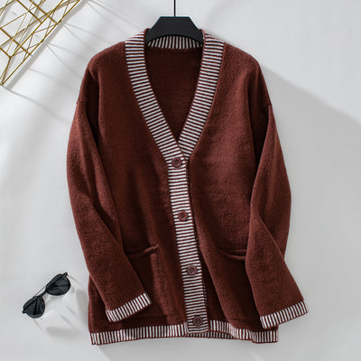 Casual Striped Loose Sweater Coat