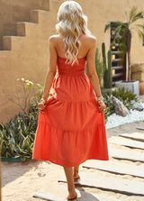 Solid Color Tube Top Pleats Dress