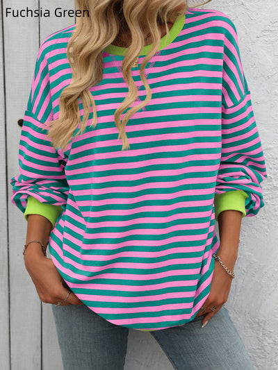 Loose Striped Round Neck Top