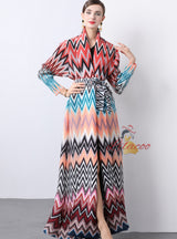 Pleats Loose Large Print Dress Coat