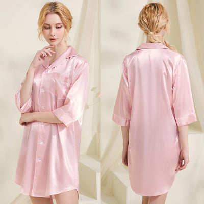 Loose Silk Pajamas V-neck Nightgown