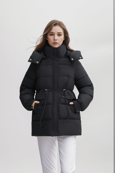 Long Slim Waist Hooded Cotton-padded Jacket