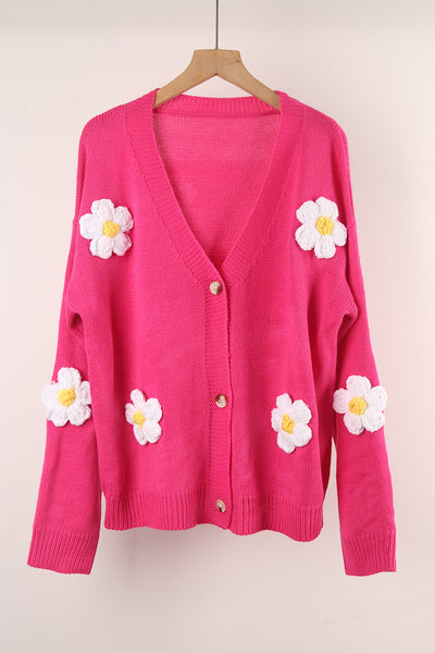 Button Cardigan Flower Sweater Coat