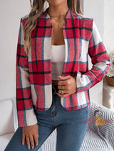 Casual Plaid Long-sleeved Woolen Coat