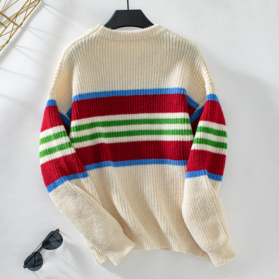 Rainbow Striped Turtleneck Sweater