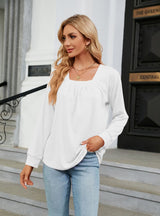 Pleated Jacquard Long Sleeve Loose T-shirt