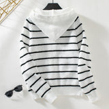 Loose Hooded Striped Knitted Sweater Coat