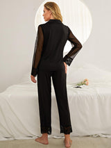 Lace Mesh Long-sleeved Trousers Pajamas Set