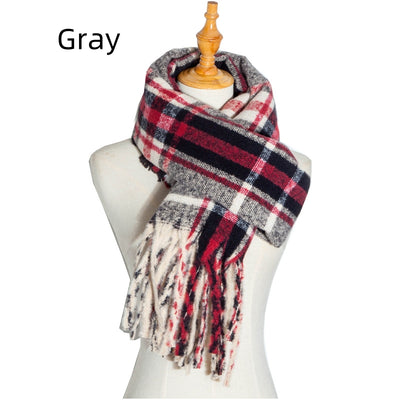 Women Plaid Fringed Scarf Shawl