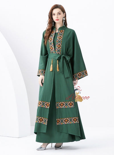 Holiday Palace Embroidered Horn Sleeves Long Dress Two-piece Set