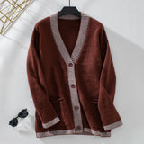 Striped Loose Leisure Pocket Sweater Coat