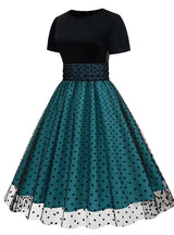 Round Neck Short Sleeve Polka-dot Retro Dress