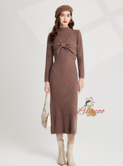 Thick Bow Half Turtle Neck+Dress Suit