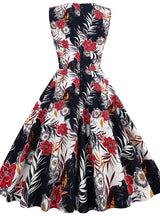 Women Round Neck Sleeveless Retro Print Dress