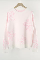 Flower Long Sleeve Round Neck Sweater