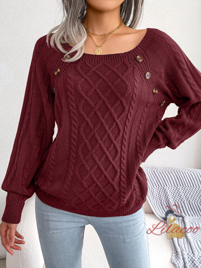 Leisure Button Twist Knit Pullover Sweater