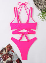 Sexy Women Solid Color Split Bikini