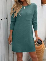 Casual Contrast Long Sleeve Pocket Dress