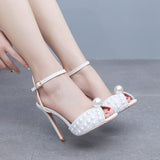 11cm High-heeled Fishmouth Pearl Wedding Shoes