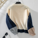 Contrast Color Round Neck Long Sleeve Sweater