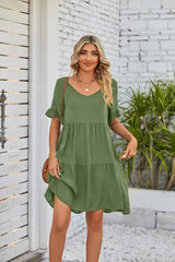 Summer Casual V-neck Pleated Dress