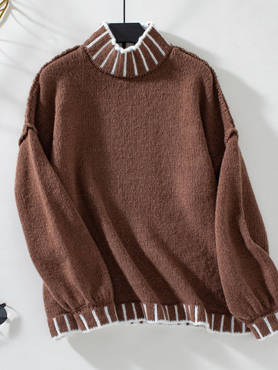 Women Striped High Neck Sweater